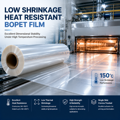 Kualitas Low Shrinkage Heat Resistant BOPET Film 12-36um Thermal Stability Base Film High Temperature Processing pabrik