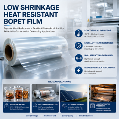품질 Heat Stabilized BOPET Film Low Shrinkage 4.5-12um Dimensional Stability Electrical Insulation Grade 공장