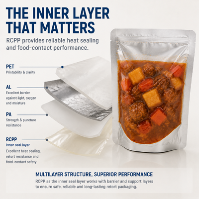 Ποιότητα Retort Cast Polypropylene RCPP Film 60-100um High Temperature Sterilization Ready Meal Pouch Packaging Εργοστάσιο