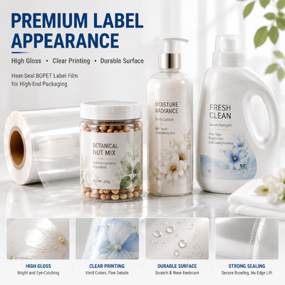 品質 Heat Sealable Label Film BOPP Glossy 30-40um In-Mold Label Cosmetic Detergent Bottle Injection 工場