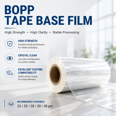 Qualität Eco Friendly Recyclable BOPP Tape Film 23-30 Micron Solvent Free Coating Compatible for Sustainable Packaging Fabrik