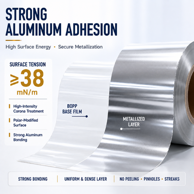 جودة Metalizing Base BOPP Film High Aluminum Bond Strength Uniform Surface for Vacuum Coating مصنع