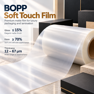 Kalite BOPP Soft Touch Film Velvet Matte Surface Non Glare Finish Gift Box Lamination Grade fabrika
