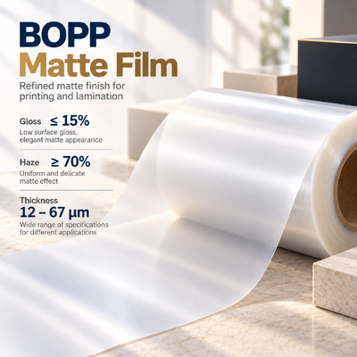 Kwaliteit BOPP Matte Film Deep Matte High Haze Surface Soft Light Finish Print Lamination Grade Fabriek