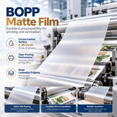 جودة BOPP Matte Film Wide Width Thick Gauge Bag Making Label Stock Grade For Heavy Duty Converting مصنع