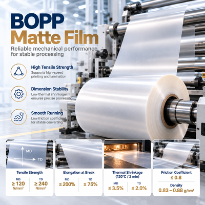 คุณภาพ BOPP Matte Film One Side Or Both Side Corona Treated Lamination Grade Strong Bond โรงงาน