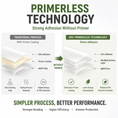 Qualità BOPP Primerless Base Film Simplified Coating Process Energy Saving Low VOC Emission Grade Fabbrica